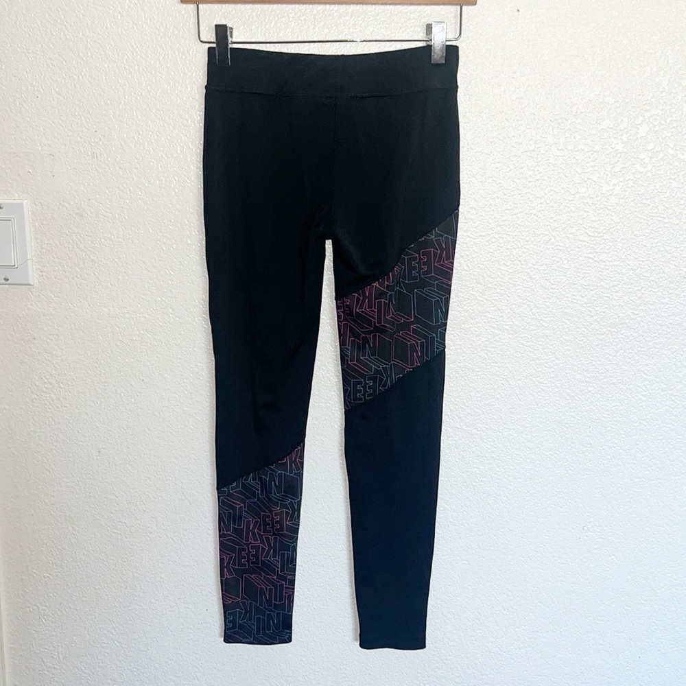 Nike Black Colorful Letter Girls Dri-Fit Tight Fit Colorblock Spell Out Leggings - Picture 6 of 11